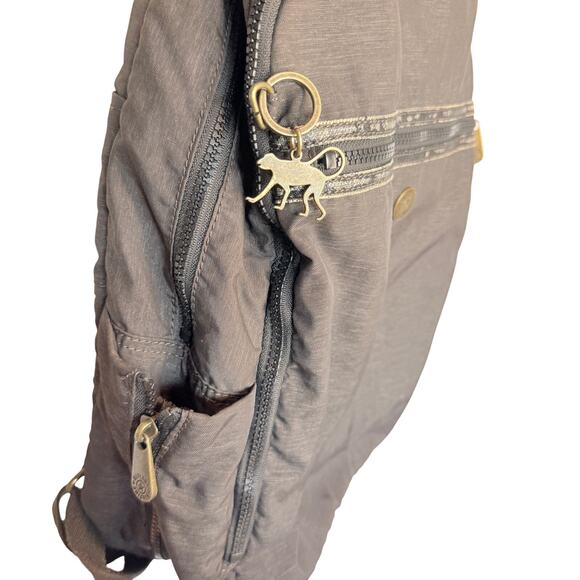 Kipling Lrg Backpack Gray Crinkle Nylon Casual Monkey Keychain Lightweight - Picture 4 of 5